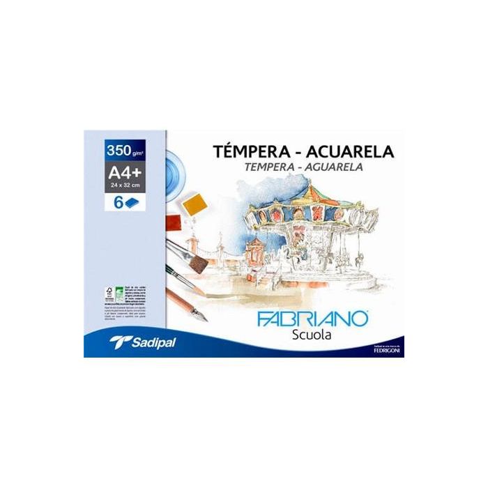 Pack 10 Sobres de 6 Hojas Papel Temperaacuarela 350 Gr A4+ 24 X 32 Cm Blanco Fabriano F74233260