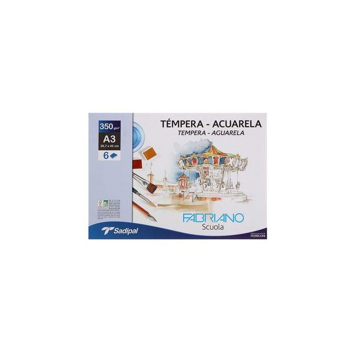Pack 10 Sobres de 6 Hojas Papel Temperaacuarela 350 Gr A3 29,7 X 42 Cm Blanco Fabriano F74233261