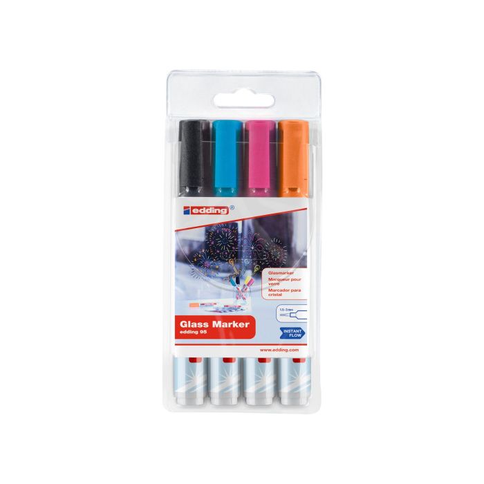 Bolsa con 4 Marcadores Edding 95 Colores: 01, 06, 09 y 10. Blanco, Amarillo, Rosa y Azul Edding 95-999 1