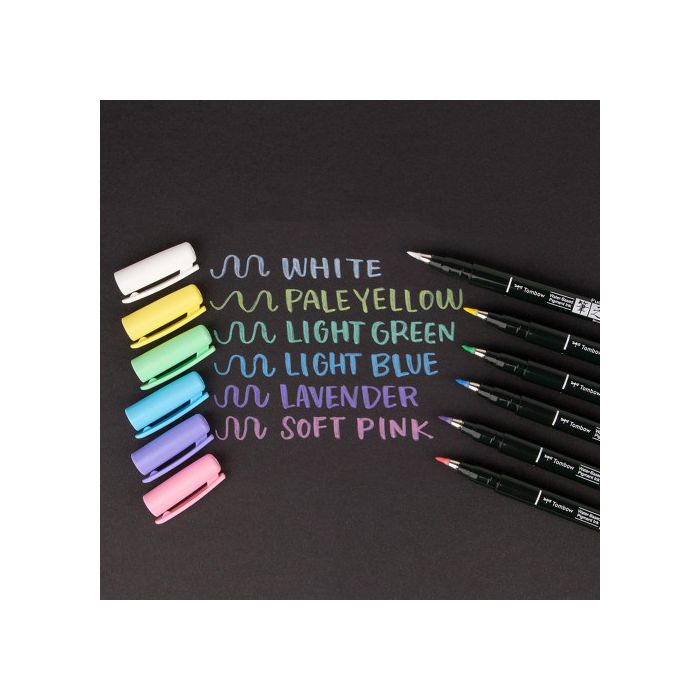 Estuche 6 Rotuladores Base de Agua Fudenosuke para Papel Oscuro Colores Pastel Tombow WS-BS-6P 2