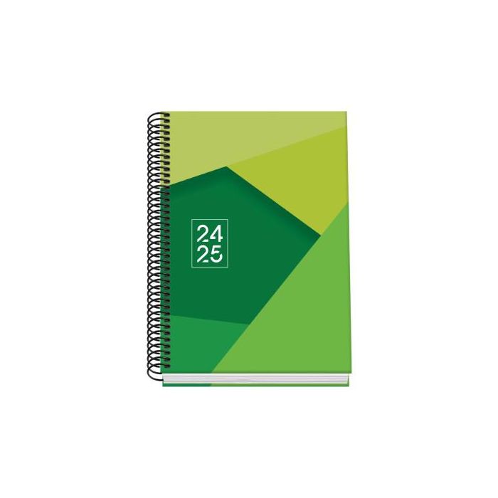 Agenda Escolar 2024-2025 Tamaño A5 Tapa Carton Forrado Día Página Tangram Basic Verde Dohe 51742