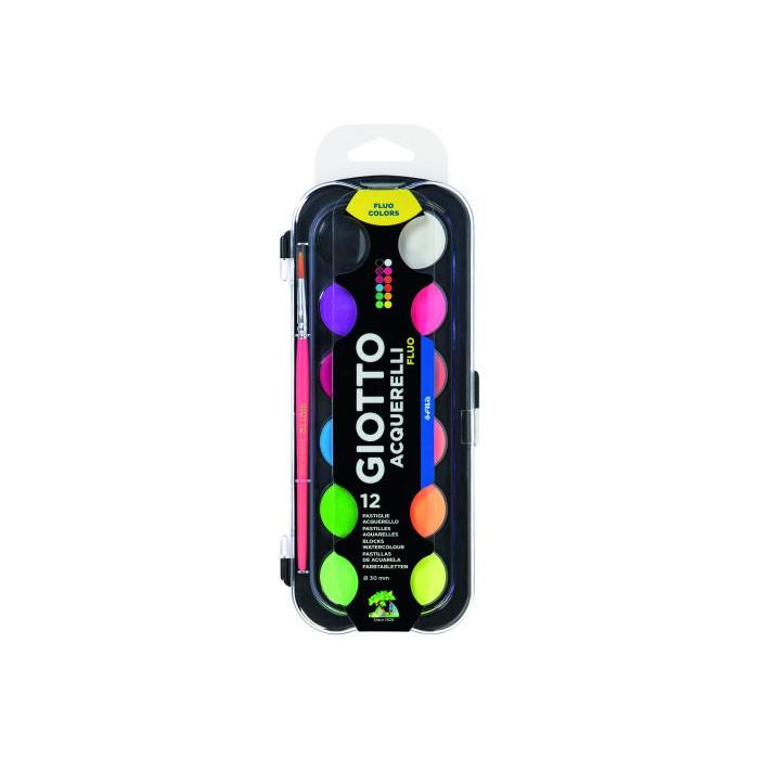 Estuche 12 Acuarelas Fluo 30 Mm + Pincel Giotto F351400