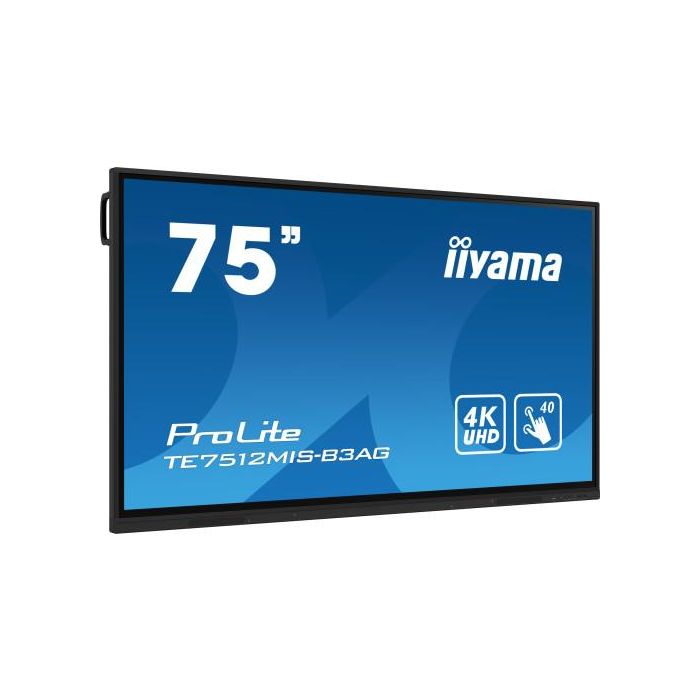 iiyama TE7512MIS-B3AG pantalla de señalización Diseño de quiosco 190,5 cm (75") LCD Wifi 400 cd / m² 4K Ultra HD Negro Pantalla táctil Procesador incorporado Android 11 24/7 1