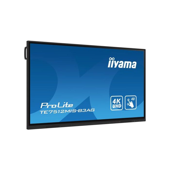 iiyama TE7512MIS-B3AG pantalla de señalización Diseño de quiosco 190,5 cm (75") LCD Wifi 400 cd / m² 4K Ultra HD Negro Pantalla táctil Procesador incorporado Android 11 24/7 2