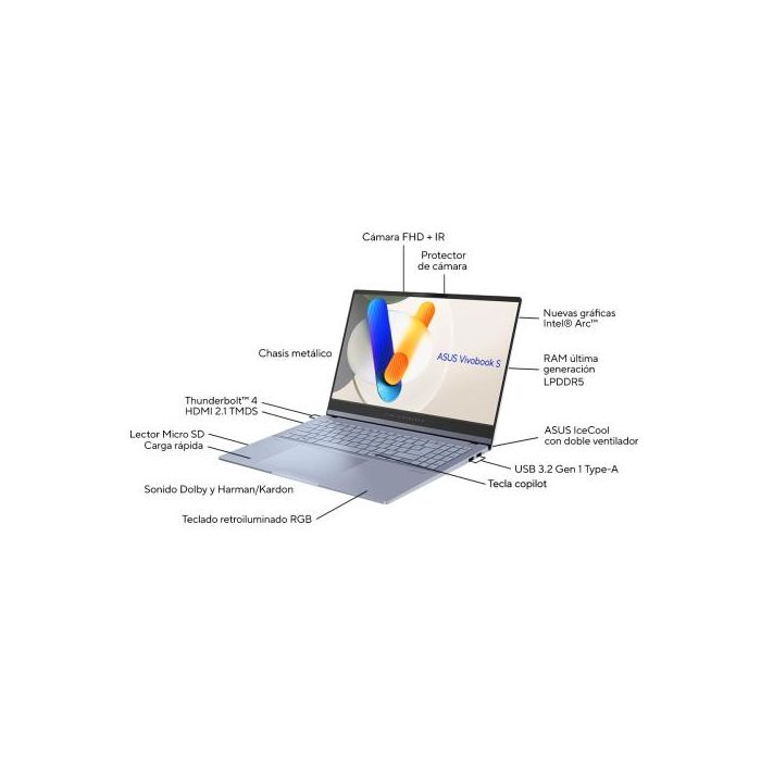 ASUS Vivobook S 15 OLED OLED S5506MA-MA111W - Ordenador Portátil 15.6" 3K 120Hz (Intel Core Ultra 7 155H, 16GB RAM, 1TB SSD, Arc Graphics, Windows 11 Home) Azul Neblina - Teclado QWERTY español 4