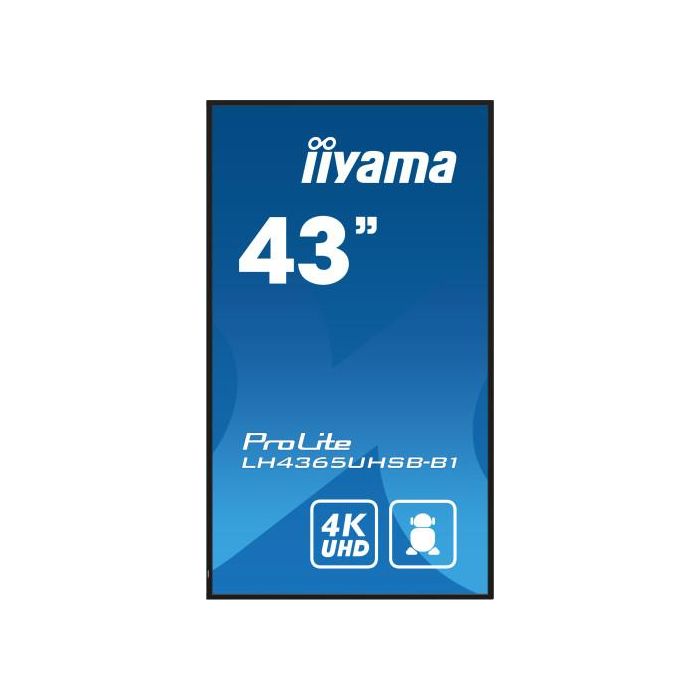 iiyama LH4365UHSB-B1 pantalla de señalización Diseño de quiosco 108 cm (42.5") LED Wifi 800 cd / m² 4K Ultra HD Negro Procesador incorporado Android 11 24/7 1
