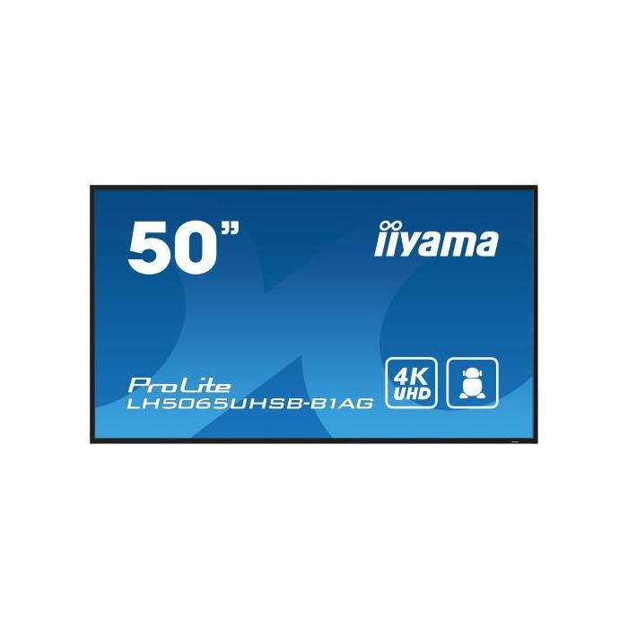 Monitor Iiyama 50" , Uhd Va Panel, Haze 25%, 800Cd/M, Horiz y Vert, Signal Failover, Mm 2X 10W, Hdmi 2X, Dp, Usb 2.0 X2, Wifi, Lan, Media Play Usb Port, Control Lan / Rs232C, Iisignage2 (Cms/Dms), E-Share, Android 11 Os, 24/7 Operation, Vesa (400X