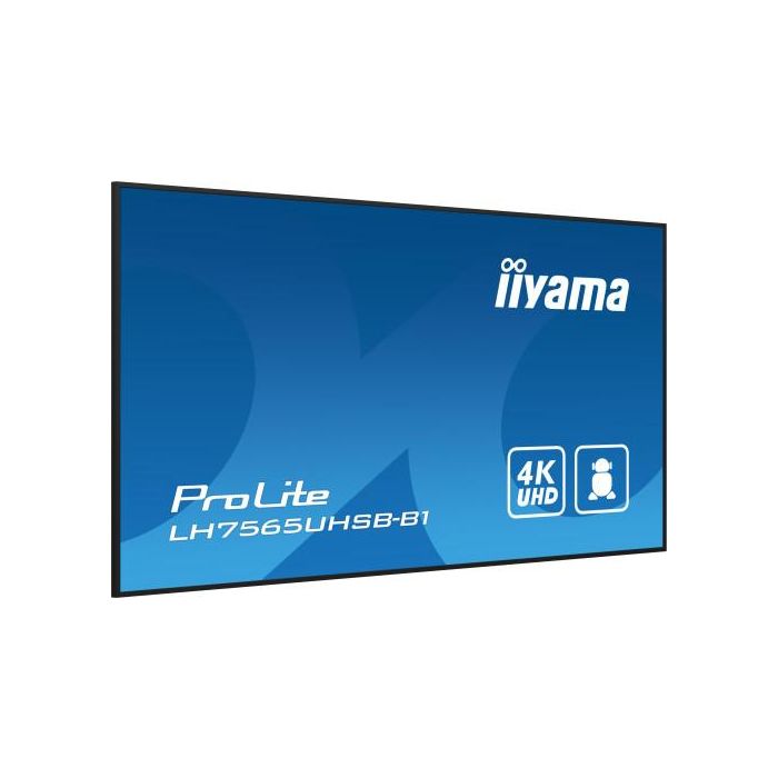 iiyama LH7565UHSB-B1 pantalla de señalización Diseño de quiosco 189,2 cm (74.5") LED Wifi 800 cd / m² 4K Ultra HD Negro Procesador incorporado Android 11 24/7 5