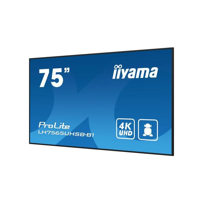 iiyama LH7565UHSB-B1 pantalla de señalización Diseño de quiosco 189,2 cm (74.5") LED Wifi 800 cd / m² 4K Ultra HD Negro Procesador incorporado Android 11 24/7 6