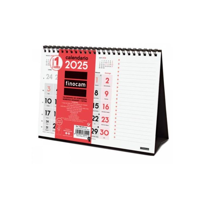 Calendario 2025 Sobremesa Neutro Numeros Grandes+Notas S 210X150Mm Finocam 781370025 1