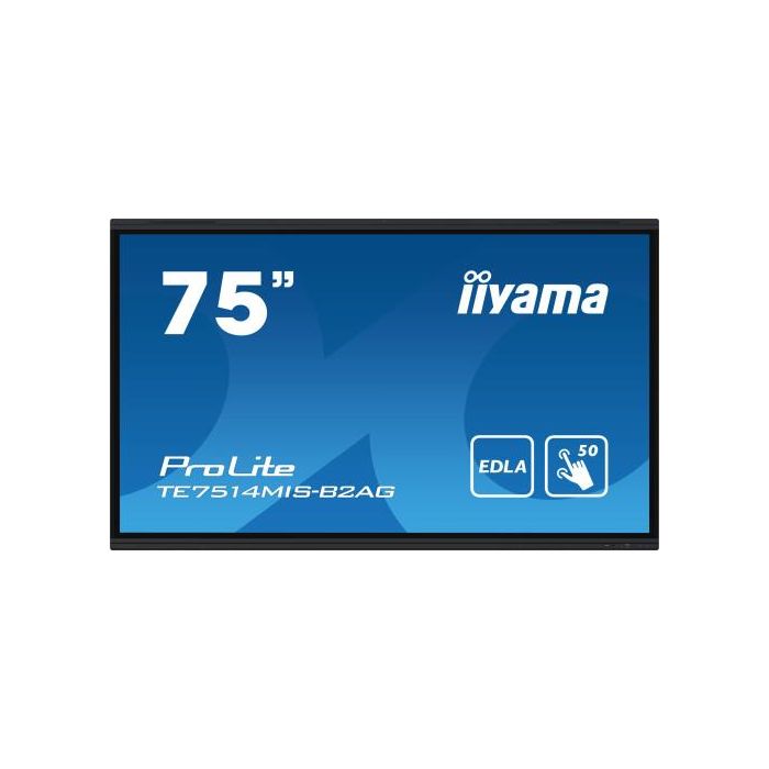 iiyama PROLITE TE7514MIS-B2AG Pantalla plana para señalización digital 190,5 cm (75") LCD Wifi 435 cd / m² 4K Ultra HD Negro Pantalla táctil Procesador incorporado Android 24/7