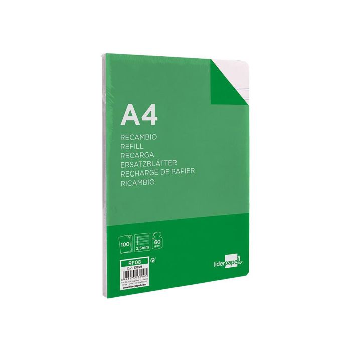 Recambio Liderpapel A4 100 Hojas 60 gr-M2 Pauta 5ª 2.5 mm Con Margen 4 Taladros 1