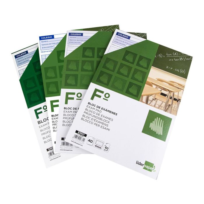 Bloc Examenes Liderpapel Cuadro 2 mm Folio 40 Hojas 60 gr-M2 10 unidades 4