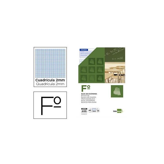 Bloc Examenes Liderpapel Cuadro 2 mm Folio 40 Hojas 60 gr-M2 10 unidades