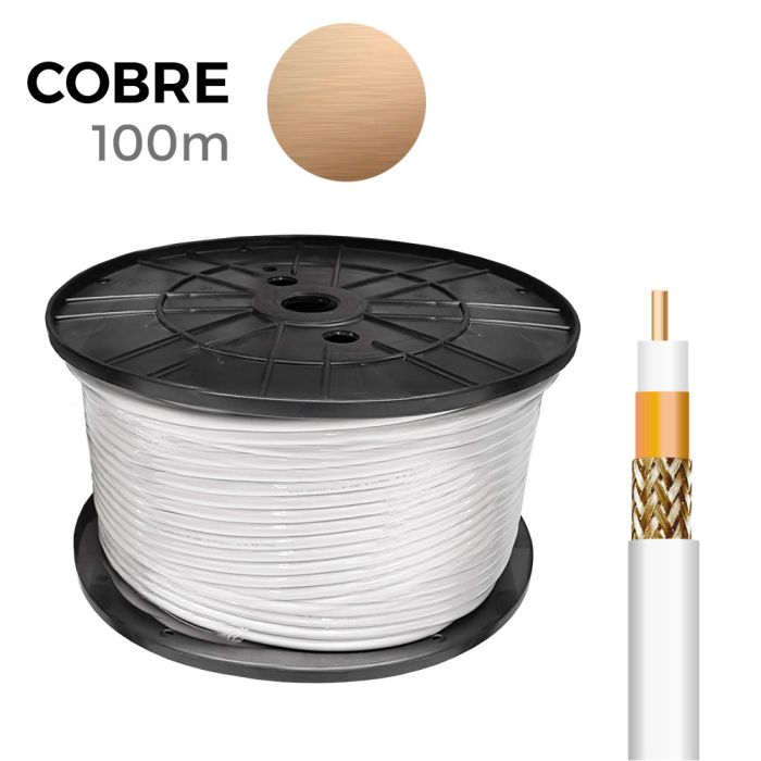 Edm Cable coaxial RG6 100% cobre, 75 ohm, apantallado, 6.8mm, blanco, 100m