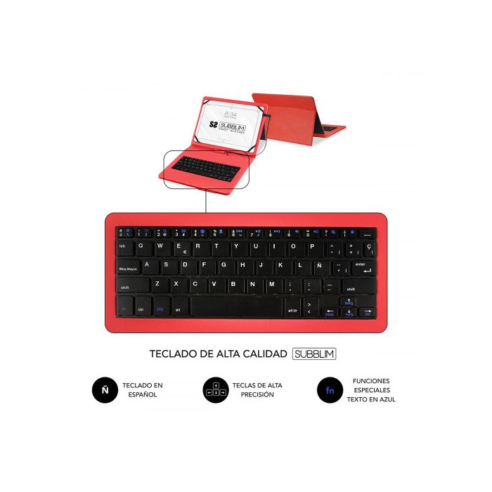 Funda para Tablet y Teclado Subblim SUB-KT1-USB002 10.1" Rojo Qwerty Español QWERTY 3