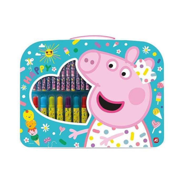 Maletín de Actividades Artísitcas Peppa Pig con 12 Crayones, 12 Rotuladores, 6 Lápices de colores, regla, lápiz, borrador y sacapuntas. 32X25X2 Cm 1