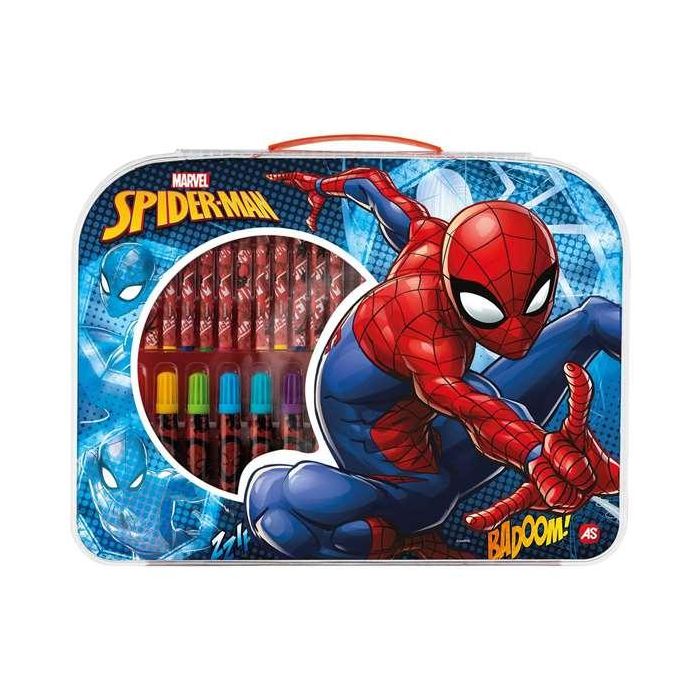 Maletín de Actividades Artísitcas Spiderman con 12 Crayones, 12 Rotuladores, 6 Lápices de colores, regla, lápiz, borrador y sacapuntas. 32X25X2 Cm 1