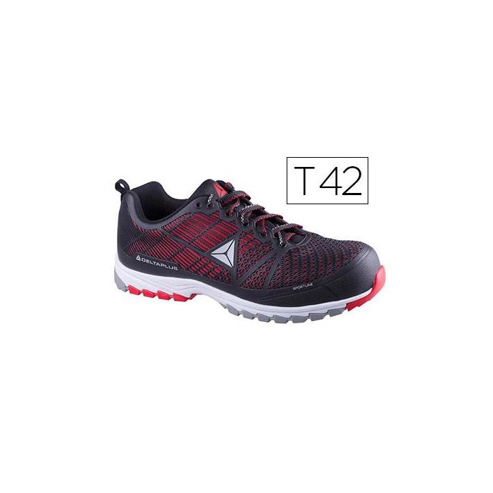 Zapatos De Seguridad Deltaplus De Poliuretano Y Malla Aireada S1P Negro Y Rojo Talla 42