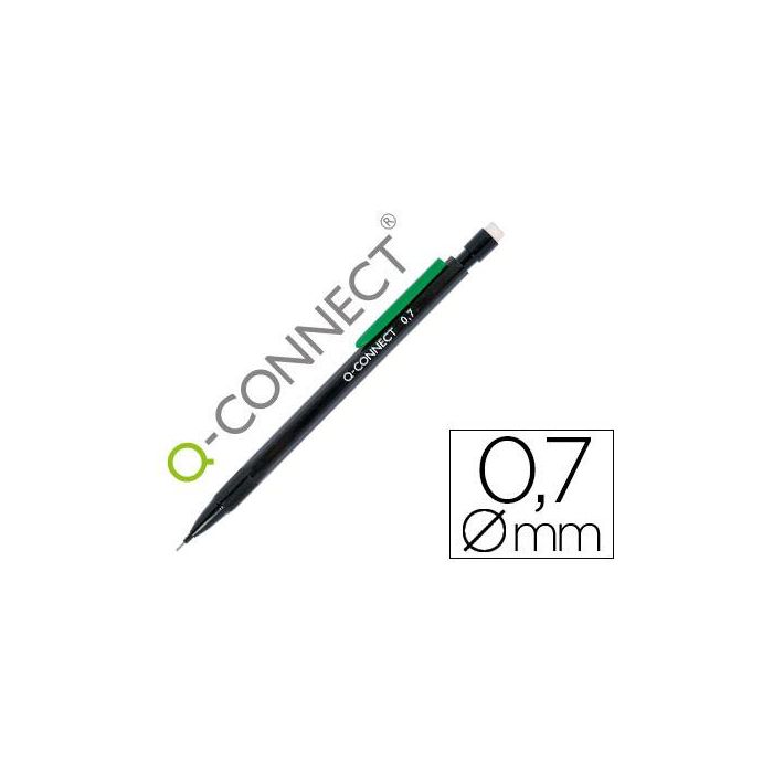 Portaminas Q-Connect 0,7 mm Con 3 Minas Cuerpo Negro Con Clip Verde 10 unidades