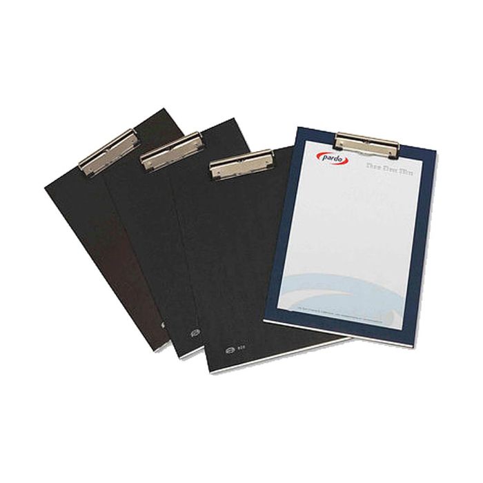 Portanotas Pardo Carton Forrado Pvc Folio Con Pinza Metalica Azul 1