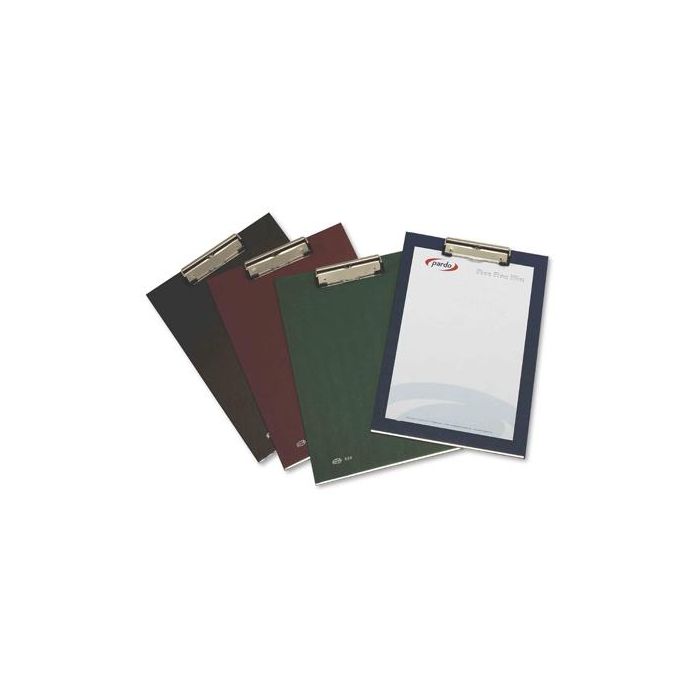 Portanotas Pardo Carton Forrado Pvc Folio Con Pinza Metalica Azul