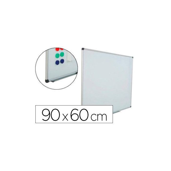 Pizarra Blanca Rocada Acero Vitrificado Magnetico Marco Aluminio Y Cantoneras Pvc 90x60 cm Incluye Bandeja Para