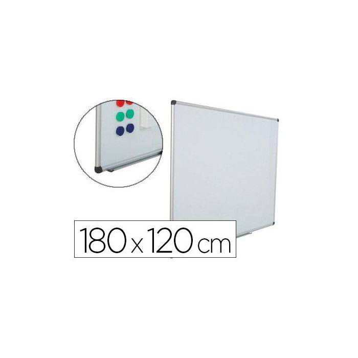 Pizarra Blanca Rocada Acero Vitrificado Magnetico Marco Aluminio Y Cantoneras Pvc 180x120 cm Incluye Bandeja