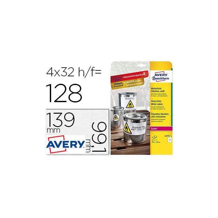 Avery Etiquetas Extra Resistentes 99,1x139 mm Láser 4 X 8H Poliéster Blanco