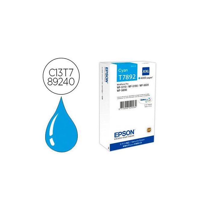 Ink-Jet Epson T7892XXL Wf-5110 - 5190 - 5620 - 5690 Cian Alta Capacidad