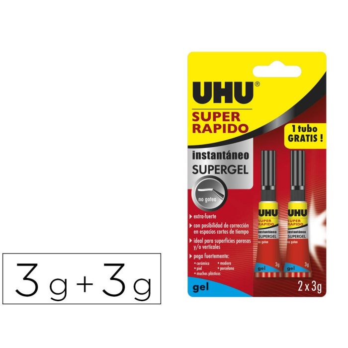 Pegamento Uhu Instantaneo Gel 3 gr + 3 gr Gratis