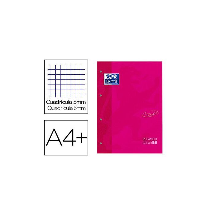 Oxford Recambio Touch 80H A4 Encolado 90 gr 5x5 mm 4 Taladros 1 Banda Color Fucsia -5U-