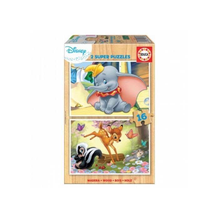 Puzzle Madera Disney Animals Dumbo+Bambi 2X16 Piezas Educa Borras 18079