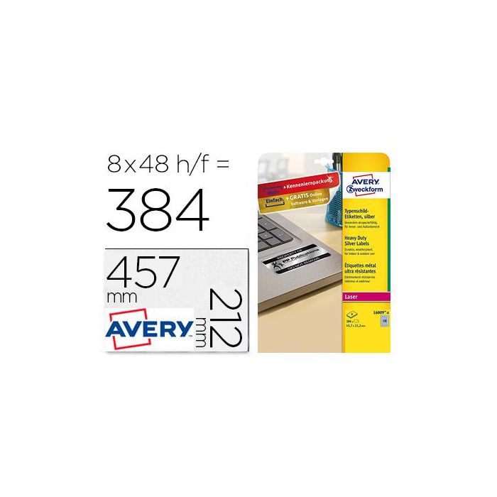 Etiqueta Adhesiva Resistente Avery Poliester Plata 45,7x21,2 mm Laser Pack De 8 Unidades