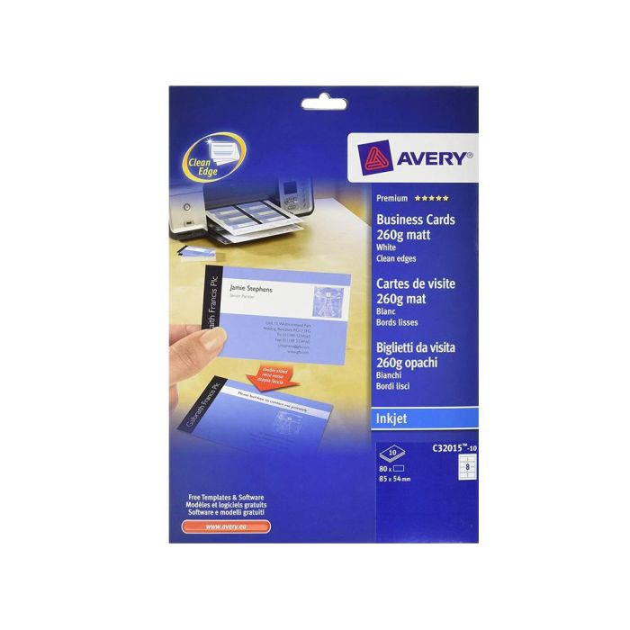 Tarjeta De Visita Avery Blanca Mate 85x54 mm 260 gr Imprimible Doble Cara Para Ink-Jet Pack De 80 Unidades 1