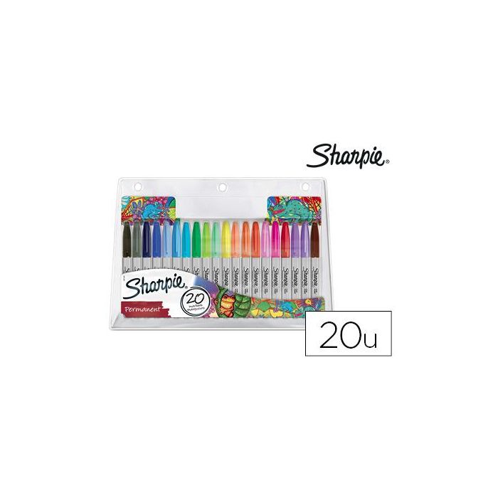 Rotulador Sharpie Permanente Punta Fina Blister De 20 Unidades Colores Surtidos