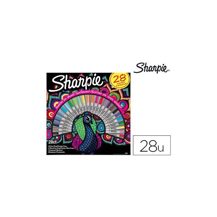 Rotulador Sharpie Permanente Punta Fina Caja De 28 Unidades Colores Surtidos