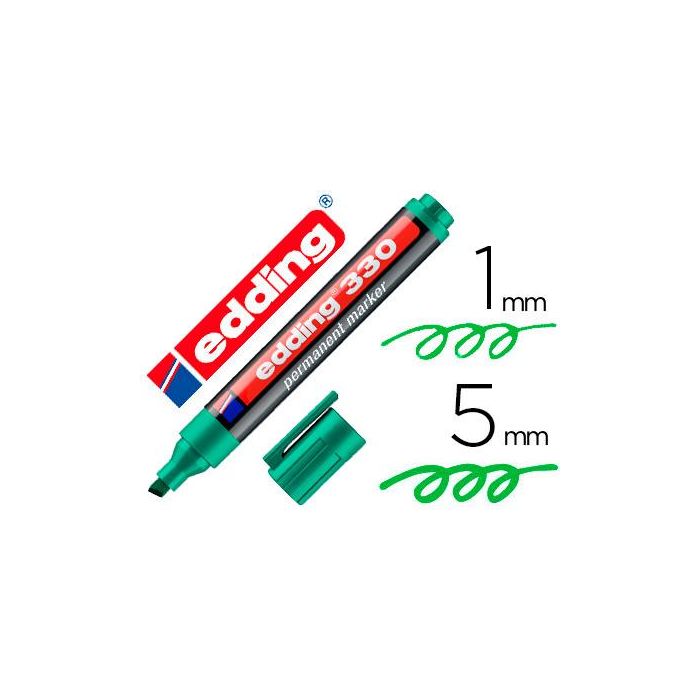 Rotulador Edding Marcador Permanente 330 Verde Punta Biselada 1-5 mm Recargable 10 unidades