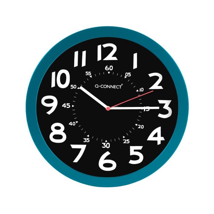 Reloj Q-Connect De Pared Plastico Oficina Redondo 30 cm Color Azul Y Esfera Color Negro 1