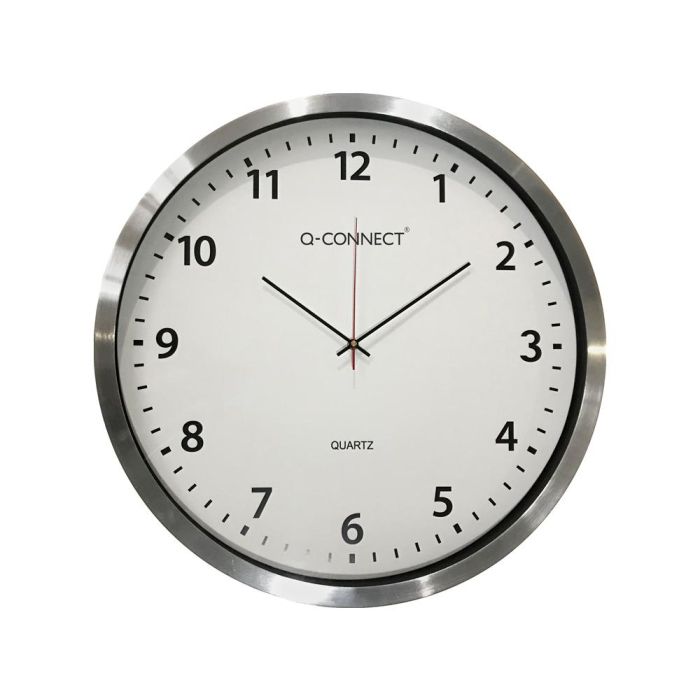 Reloj Q-Connect De Pared Plastico Oficina Redondo 50 cm Marco Cromado 1