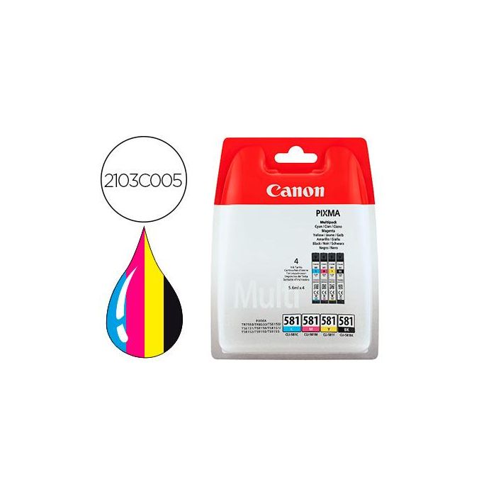 Ink-Jet Canon Cli 581 Pixma Tr8550 - Ts6250 - Ts8250 - Ts9150 - Ts9550 Pack 4 Negro Amarillo Cian Magenta 5,6 mL