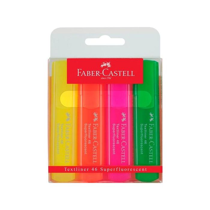 Faber castell marcadores textliner 46 estuche 4 ud colores superfluorescentes surtidos