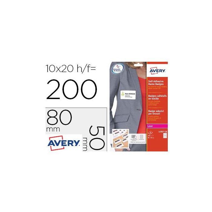 Identificativo Adhesivo Avery Acetato De Seda Tamaño 80x50 mm Removible Laser Caja De 100Unidades