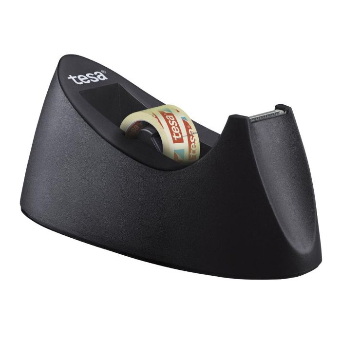 Portarrollo Sobremesa Tesa Plastico Easy Cut Curve Negro Para Cinta De 33 Mt X19 mm + 1 Cinta Tesafilm Transparente 2