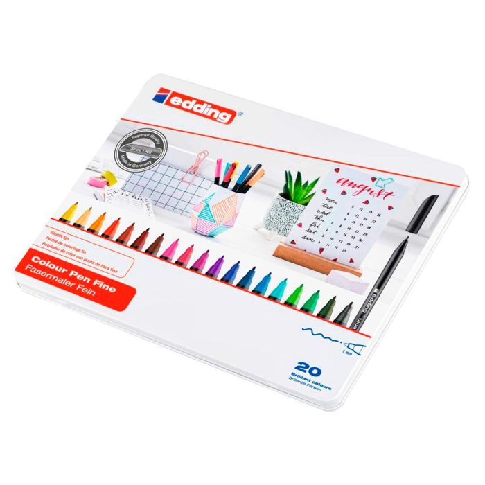 Rotulador Edding Punta Fibra 1200 Caja Metalica 20 Colores Surtidos Exp.8 Unidades + 8 Blister 4 Edding 1340 Regalo 2