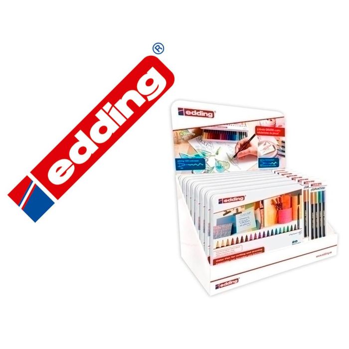 Edding 1200 Rotulador Punta Fibra, Caja Metálica 20 Colores Surtidos - Pack 8 Unidades + 8 Blíster 4 Edding 1340 Regalo