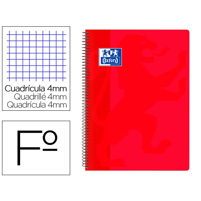 Cuaderno Espiral Oxford School Classic Tapa Polipropileno Folio 80 Hojas Cuadro 4 mm Con Margen Rojo