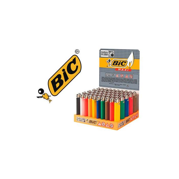 Encendedor Bic Maxi J26 Expositor De 50 Unidades Colores Surtidos