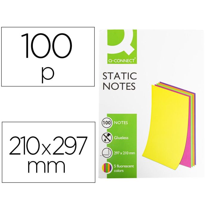 Bloc De Notas Electrostaticas Quita Y Pon Q-Connect 210x297 mm 100 Hojas 5 Colores Fluorescentes