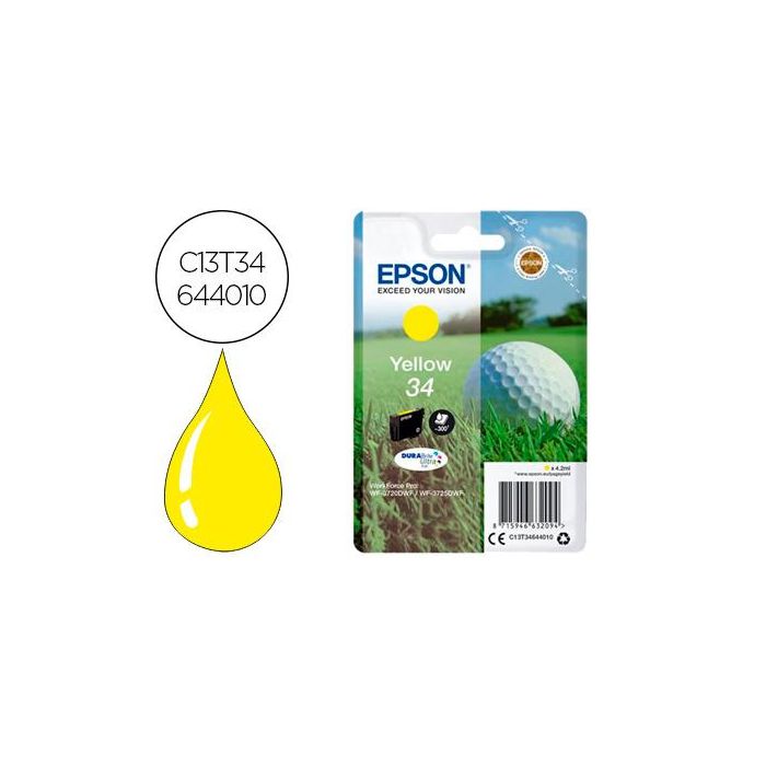 Ink-Jet Epson 34 Workforce Pro Wf-3720 - Wf-3720Dwf - Wf-3725Dwf Amarillo 300 Paginas